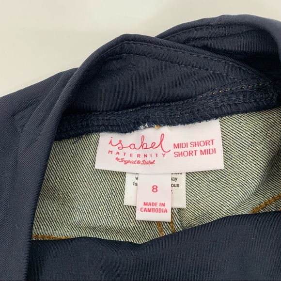 Isabel Maternity Cross Over Panel Jean Midi Shorts Med Blue New Nwt Size 8 - Picture 9 of 16
